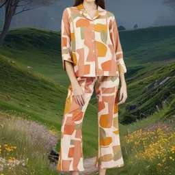 BAESD Geometric Printed Collar Neck Shirt With Trousers Co-Ords-image-65