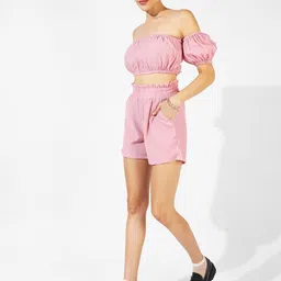 Campus Sutra Pink Crop Top & Shorts-picture-27