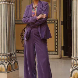 AKS Couture Floral Printed Notched Collar Long Sleeves Blazer With Trousers-54