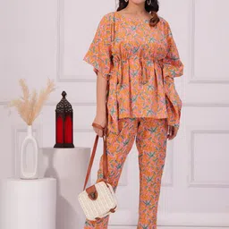 Vastralay Floral Printed Pure Cotton Kaftan Tunic With Flared Palazzos-picture-21