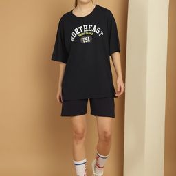 VIMAL JONNEY Printed Cotton Oversized T-shirt With Shorts-image-78