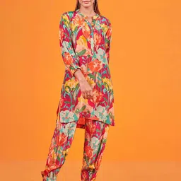 KARAJ JAIPUR Printed Mandarin Collar Tunic & Trousers-image-38