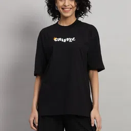 GRIFFEL Typography Printed Pure Cotton Oversized Fit T-Shirt With Shorts Co-Ords-image-66