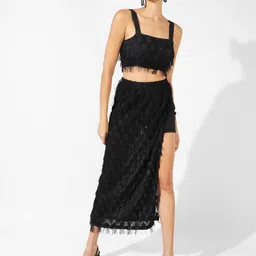 Campus Sutra Black Square-Neck Top with Skirt-image-35