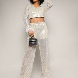 Campus Sutra Sheer Embellished Crop Top With Trousers Co-Ords-picture-38