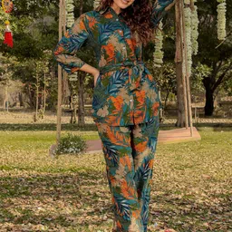 RANGREAL Tropical Printed Spread Collar Shirt With Trousers-image-54