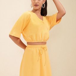 Tokyo Talkies Yellow V-Neck Crop Top With Mini Skirt-picture-17