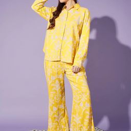 Cation Yellow Printed Pure Cotton Shirt With Trousers-26