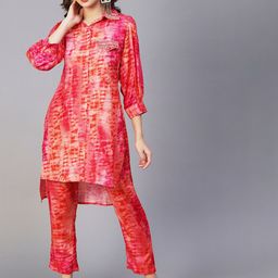 FASHOR Printed Satin Shirt Collar Top With Palazzos-image-43