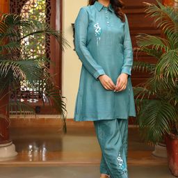 Lirose Embroidered Silk Tunic With Trouser Co-Ords-image-8