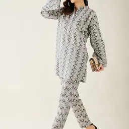 The Kaftan Company Pure Cotton  Printed Mandarin Collar Tunic With Trousers Co-Ords-picture-12