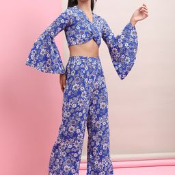 KETCH Women Floral Printed V-Neck Crop Top With Palazzo Co-Ords Set-picture-9