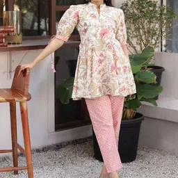 WEAVLLITE Floral Printed Pure Cotton Tunic With Trousers-picture-51