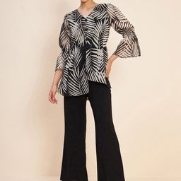 Antheaa Black Conversational Printed V-Neck Puff Sleeve Co-Ords-picture-36
