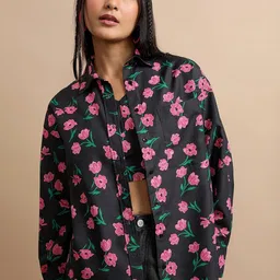 Tokyo Talkies Floral Printed Shoulder Strap Bralette Crop Top With Shirt-picture-16