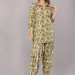 KANNAHI Floral Printed Pure Cotton Straight Tunic With Trousers-picture-56