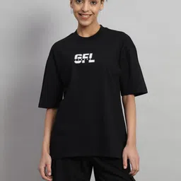 GRIFFEL Typography Printed Pure Cotton Oversized T-shirt With Shorts Co-Ords-image-7