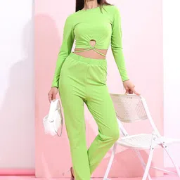 KETCH Tie-Up Detail Knitted Crop Top With Trousers-image-99