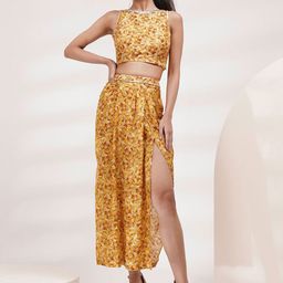 Breathe by Aakanksha Singh Abstract Printed Boat Neck Sequined Detailed Top With Skirt-picture-17