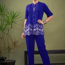 Shae by SASSAFRAS Blue Embroidered Shirt With Palazzos-21