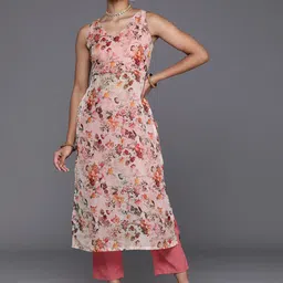 Varanga Floral Printed V-Neck Sleeveless Straight Kurta with Trouser-image-17