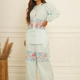CRAFTED FOR YOU Floral Printed Mandarin Collar Shirt With Trousers-image-55