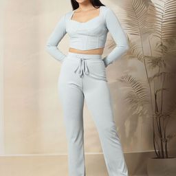 aayu Sweetheart Neck Ribbed Top With Trousers Co-Ords-image-54