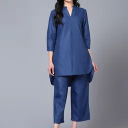 Bani Women Mandarin Collar High Low Longline Top With Trouser-image-57
