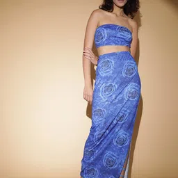 Stylecast X Kotty Floral Printed Strapless Top With Straight Maxi Skirt-picture-13