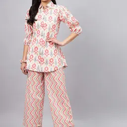 WineRed Floral Printed Pure Cotton Shirt With Flared Palazzos With Scrunchy-picture-13