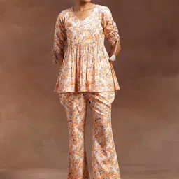 Libas Orange Floral Printed Tunic With Palazzo-picture-13