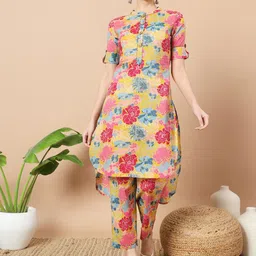Yufta Floral Printed Mandarin Collar Pure Cotton Tunic With Trouser-picture-17