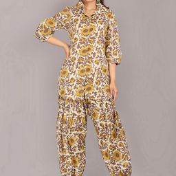 KANNAHI Printed Pure Cotton Tunic With Trousers-image-11