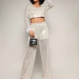 Campus Sutra Sequins Embellished Crop Top & Trousers Co-Ords-picture-52