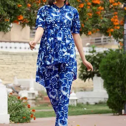 mokshi Floral Printed Mandarin Collar Tunic With Trousers Co-Ords-picture-3