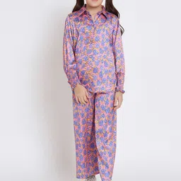 Readiprint Fashions Girls Floral Printed Shirt Collar Long Sleeves Shirt with Trousers-image-69