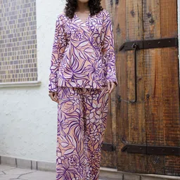 SANSKRUTIHOMES Printed Pure Cotton V-Neck Top With Flared Trouser-picture-1