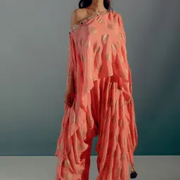 Aaryaa By Kashveen Ko Printed One-Shoulder Tunic With Flared Palazzos Co-Ords-picture-3
