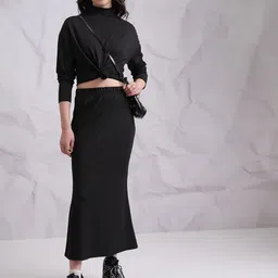 Tokyo Talkies Black High Neck Top With Skirt-image-44