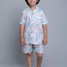 BAESD Boys Tropical Printed Cuban Collar Pure Cotton Shirt With Shorts-image-10