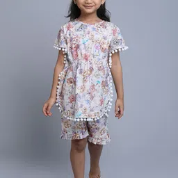BAESD Girls Floral Printed kaftan Pure Cotton Top & Shorts-image-4