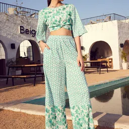 STREET 9 Floral Printed Boat Neck Crop Top with Flared Palazzos Co-Ords-picture-6