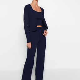 Trendyol Ribbed Shoulder Straps Top with Trousers & Jacket-21