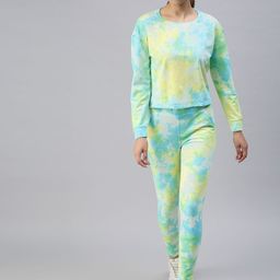 SHOWOFF Women Yellow & Turquoise Blue Tie & Dye Co-Ord Set-image-24