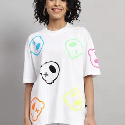 GRIFFEL Graphic Printed Pure Cotton Oversized T-Shirt With Shorts Co-Ords-picture-46