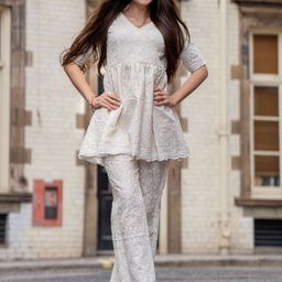 HOUSE OF JAMOTI Women Chikankari Embroidered Pure Cotton Tunic & Trousers-image-31