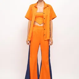Neora Spread Collar Top with Flared Palazzo & Shirt-image-57