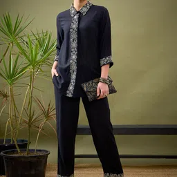Shae by SASSAFRAS Black Embroidered Shirt With Palazzos Co-Ords-image-20