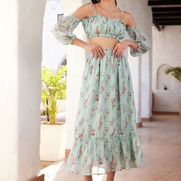 STREET 9 Green Printed Top & Skirt-image-70