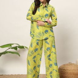 FIORRA Floral Printed Cuffed Sleeves Casual Shirt With Palazzos-picture-14